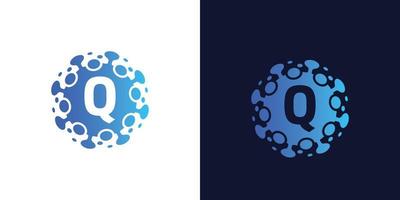 molecule initial Letter Q Logo design , Lab Logo Design Element , Design Vector with Dots