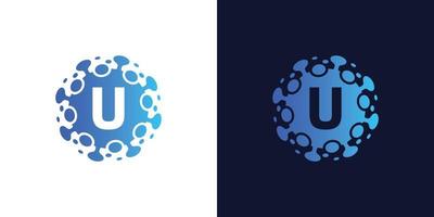 molecule initial Letter U Logo design , Lab Logo Design Element , Design Vector with Dots