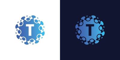 molecule initial Letter T Logo design , Lab Logo Design Element , Design Vector with Dots