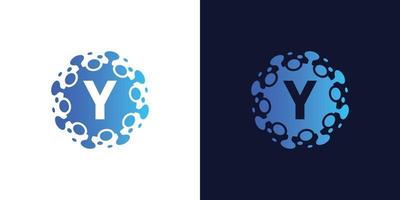 molecule initial Letter Y Logo design , Lab Logo Design Element , Design Vector with Dots