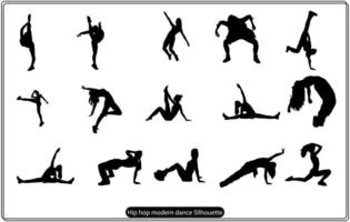 Dancing street dance silhouettes in urban style on white background, vector illustration free