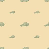 Safari car engraved seamless pattern. Vintage adventure off road in hand drawn style. Sketch texture for fabric, wallpaper, textile, print, title, wrapping paper. Vector illustration.