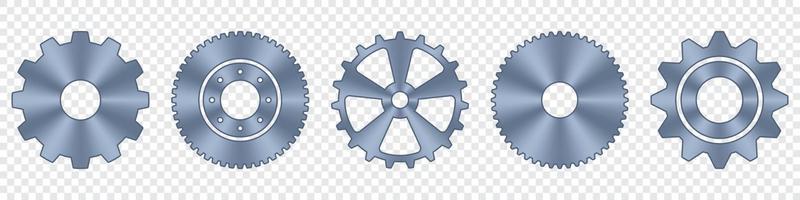 Gear wheels set. Metal cogwheels. Gear setting icon set. Machine gear icons. Industrial icons. Vector illustration