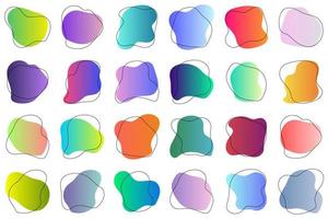 Set of abstract graphic design elements. Hand drawn colorful random blot collection. Simple rounded shapes with trendy gradients. Vector illustration