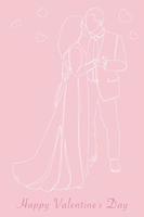 Postcard Happy Valentine's Day. Continuous line drawing of couples who love each other hold hands. Vector illustration.