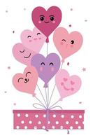 Gift box and heart-shaped balloons. Vector illustration