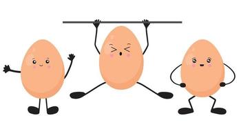 A set of eggs in the style of kawaii. Vector illustration isolated on a white background