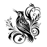 Ornate, wild oriole bird. Decorative illustration for logo, emblem, tattoo, embroidery, laser cutting, sublimation. vector