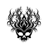 Abstract, ornamental human skull with hair. Illustration for tattoo, embroidery, logo, emblem, laser cutting, sublimation. vector