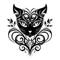 Ornamental cute cat portrait. Decorative illustration for logo, emblem, tattoo, embroidery, laser cutting, sublimation. vector