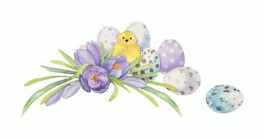 Watercolor hand drawn Easter celebration clipart. Composition of vector