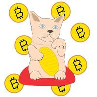 gato de la suerte con fondo bitcoin vector