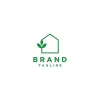 Green House Logo and Leaves In Simple Lines. vector