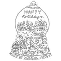 Free vector detail line art doodle display of Christmas themed glass ball with Christmas tree and snow