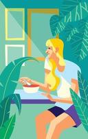 Girl Enjoying Her Morning Soup vector