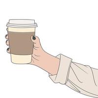 Free vector holding a coffee drink cup with his hand and wearing a colored shirt