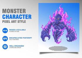 Vector monster purple golem pixel art style perfect for sticker, mascot and game character