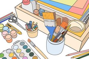 Free vector collection of various art tools on the table