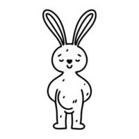 Funny bunny in hand drawn doodle style. Cute bunny toy. Coloring page activity. Isolated on white background. vector