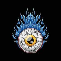 Eye Ball on  Blue Fire Cartoon illustration vector