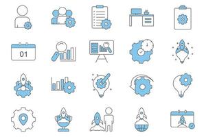 Project management illustration icon set. icon related to business, project management. Flat line icon style. Simple vector design editable