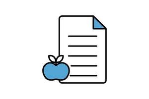 Diet icon illustration. paper icon with apple. icon related to lifestyle. Flat line icon style. Simple vector design editable