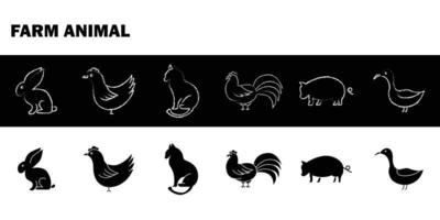 conjunto de iconos de ilustración de granja de animales. contiene ilustraciones de iconos de animales conejo, pollo, gato, cerdo, pato. diseño vectorial simple editable vector