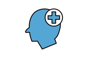 Brain health icon illustration. head icon with health. icon related to lifestyle. Flat line icon style. Simple vector design editable