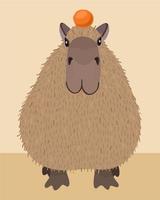 Vector cute illustration of capybara on beige background.