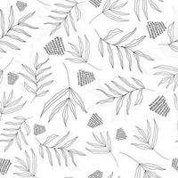 Seamless pattern with abstract black and white vegetation, branches, leaves and elements in a linear style outline. Backgrounds for prints, textiles, web design, postcards. Vector