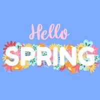 palabra hola primavera con flores. aislado sobre fondo blanco con letras de texto hola primavera vector