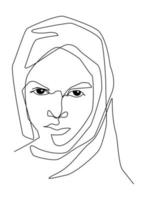 Single line drawing of a woman earing hood scarf. Hand drawn style design line art. People in portrait vector