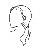 Portrait Continuous one simple single abstract line drawing of female face silhouette icon in silhouette on a white background. Linear stylized. vector