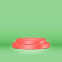 podio de cilindro rojo sobre fondo verde. Concepto 3d, simple, moderno, minimalista y elegante. utilizado para pedestal, exhibición de productos y escaparate de escenario vector