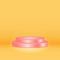 podio de cilindro rosa sobre fondo naranja. Concepto 3d, simple, moderno, minimalista y elegante. utilizado para pedestal, exhibición de productos y escaparate de escenario vector