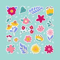 Spring Floral Colorful Sticker Collection vector