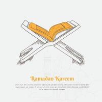 Hand drawn art design of Al-qur'an for ramadan kareem or islamic background template design vector