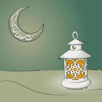 Cartoon lantern design with crescent moon in background design for ramadan kareem or eid template vector
