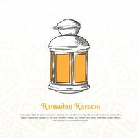 Hand drawn design of lantern with yellow light for ramadan kareem template design vector