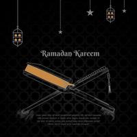 Ramadan kareem template design with Al-qur'an hand drawn design with star and simple lantern vector