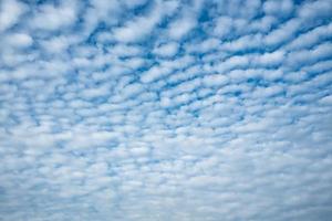 Cirrocumulus clouds in the blue sky. Textured natural background. Place for text. photo