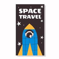 Space flyer with rocket and astronaut in cartoon style. Vector illustration