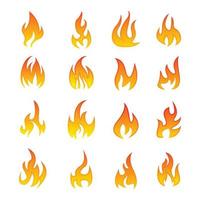 Vector set of fire andflame icons colorful flames in the flat style