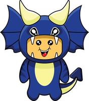 cartoon illustration of cute blue dragon costume mascot character vector