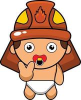 cartoon illustration of a baby firefighter mascot character vector