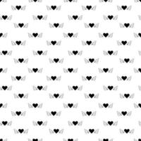 Tattoo heart with wings pattern in the style of the 90s, 2000s. Black and white seamless pattern illustration. vector