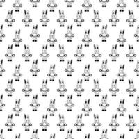 Tattoo rabbit with handcuffs pattern in the style of the 90s, 2000s. Black and white seamless pattern illustration. vector