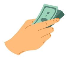 mano sosteniendo billetes de dólar en vector de manos