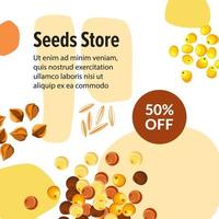 Seeds store with 50 percent of price reduction vector