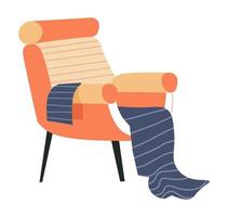 sillón minimalista con manta, estilo retro vector